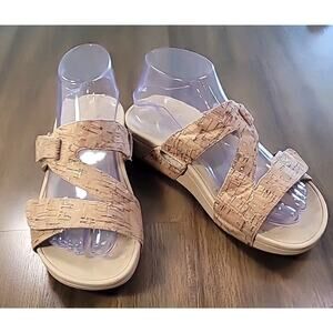 Vionic Kyla Platform Slide Sandals 7W Gold Cork EUC